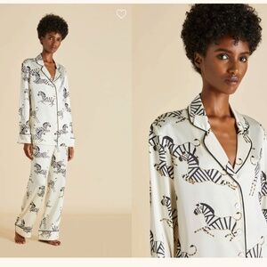 $695 NWOT Olivia von Halle Lila Zebedee Ivory Pajamas in Silk Satin